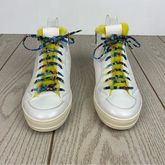 P448 Faux Fur Lined Fanti High Top Sneakers 38 Yellow/Grey Silver $348 - Picture 3 of 10